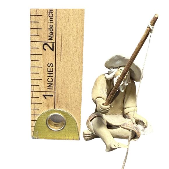 Chinese Shiwan Fisherman Figurine Mudman Fishing Pole Oriental Clay Pottery 2" - Picture 13 of 13
